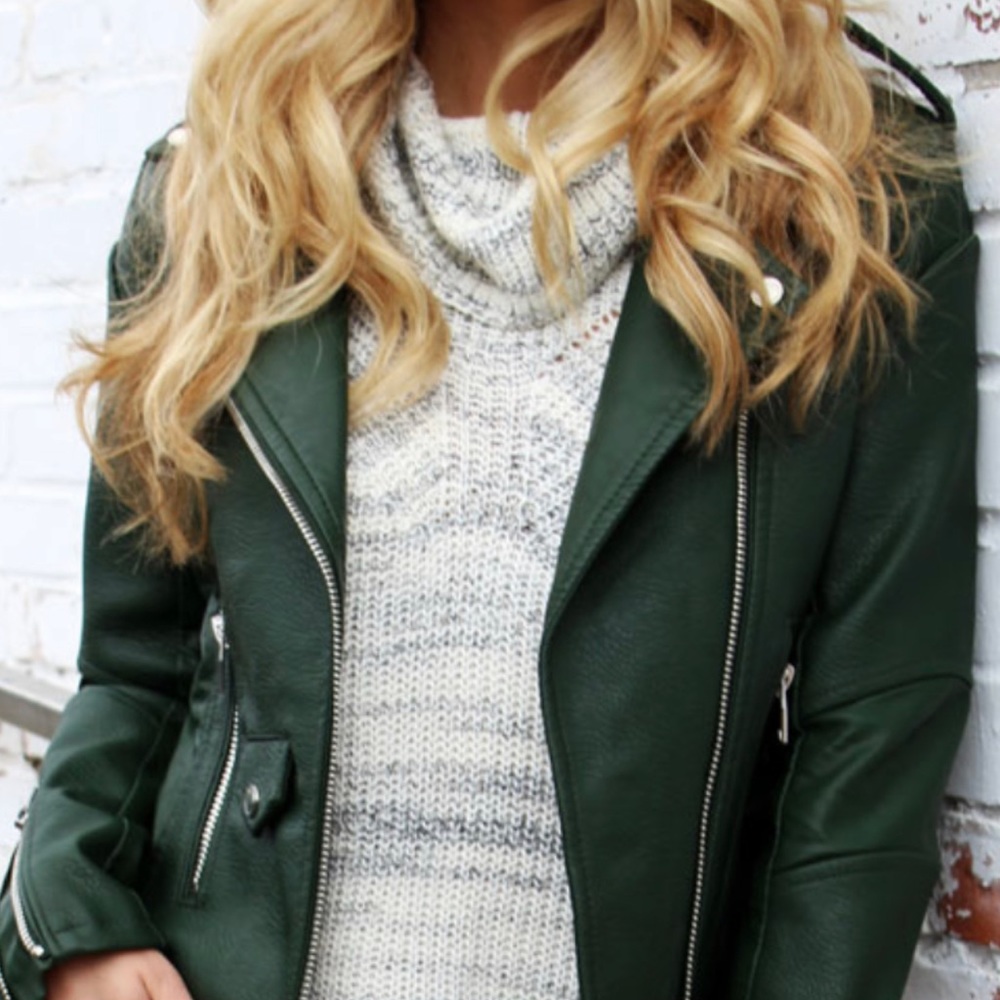 BlankNYC Hunter Green Vegan Leather Moto Jacket